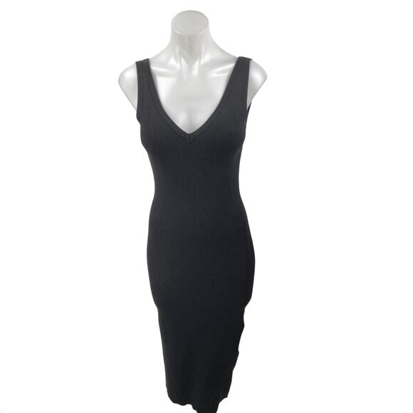 House of Harlow 1960 Black Sleeveless Ribbed Knit Sculpt Midi Bodycon Dress S - Picture 2 of 6